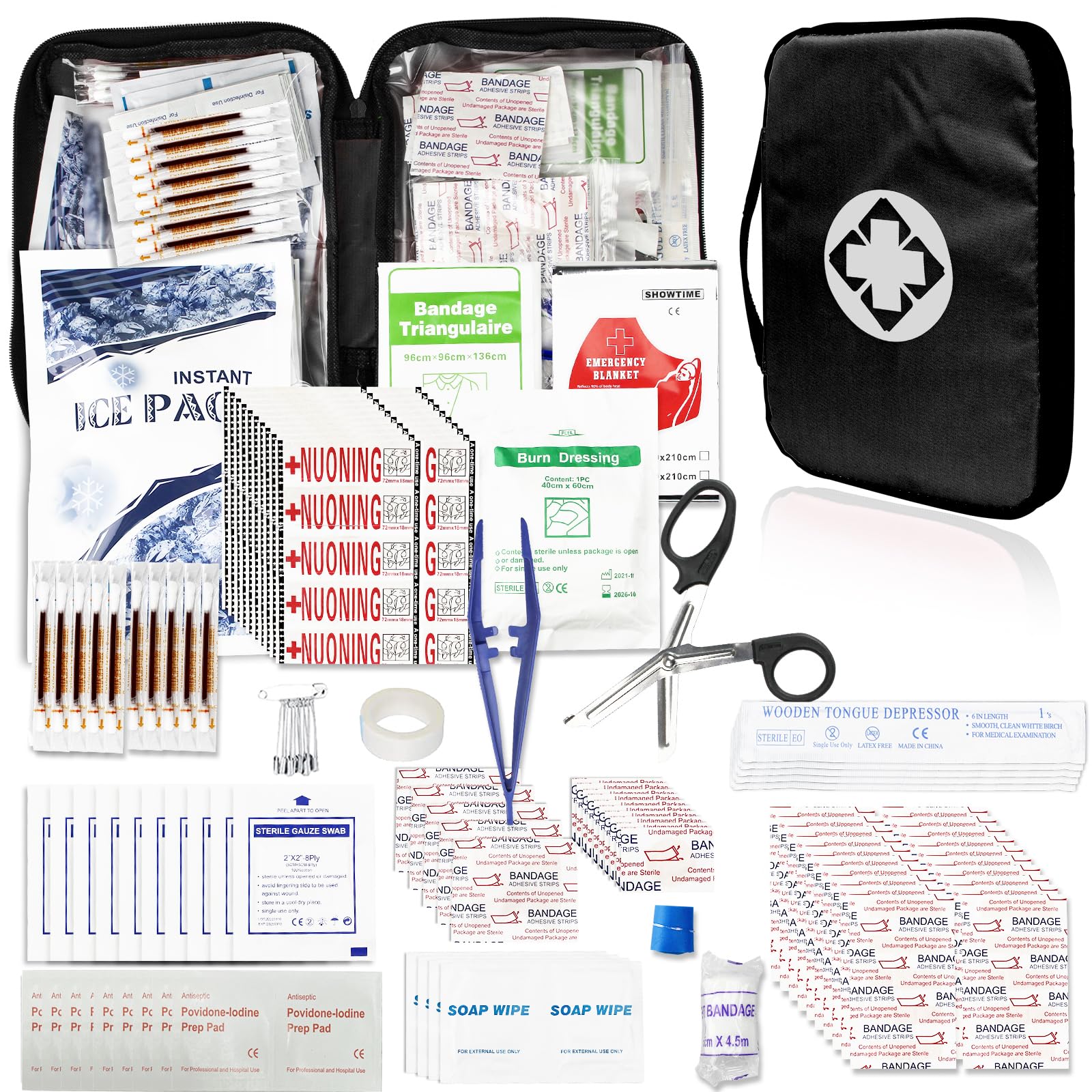 Travel-First Aid-Kit Car-Home 300PCS Survival-Kit Outdoor-Adventure - Small Portable Red Emergency Essential Sets Office Hiking Camping Business Public Must Have First Aid Gear Equipment 1st Aid